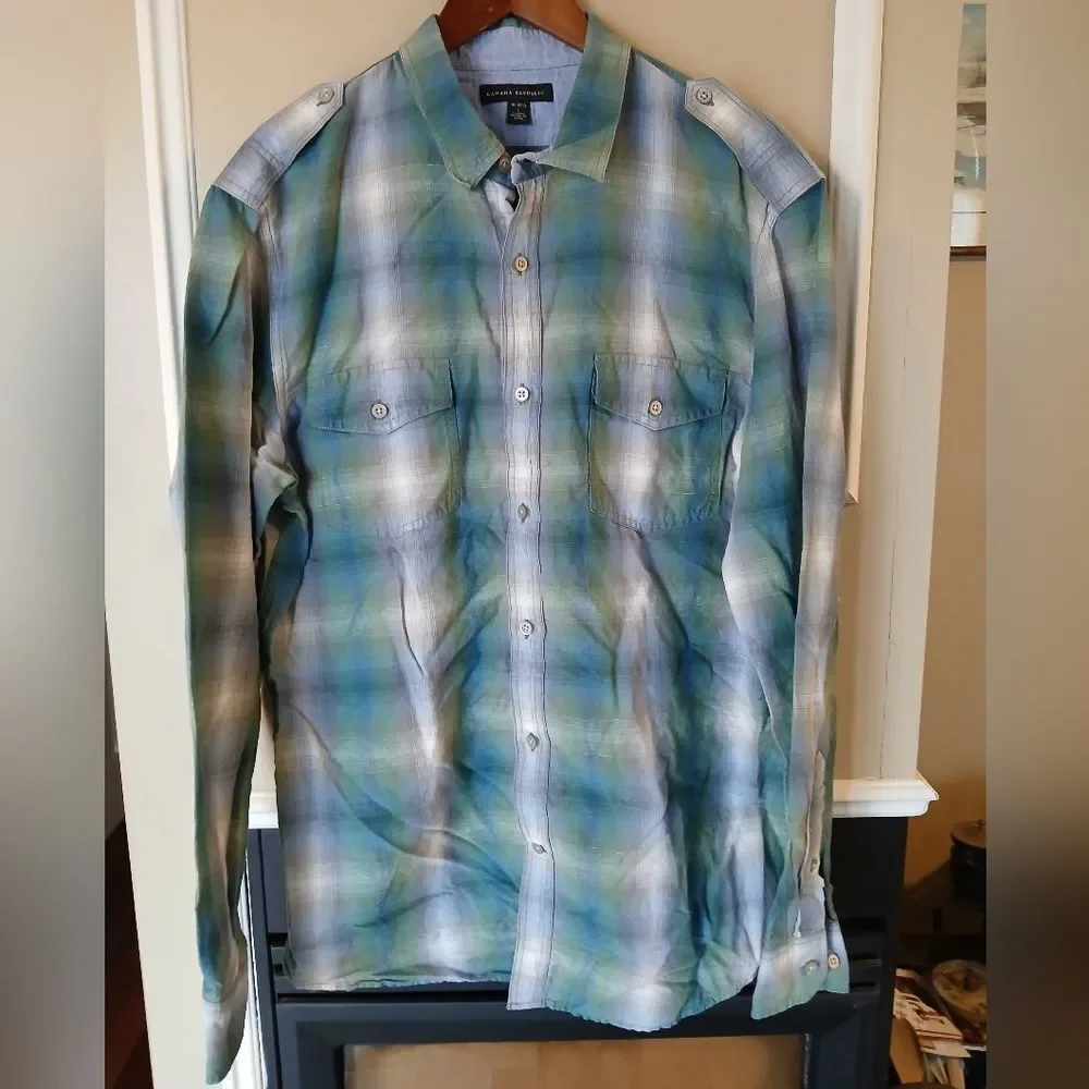 BANANA REPUBLIC Button Down Plaid Dress Shirt Men's Size Large